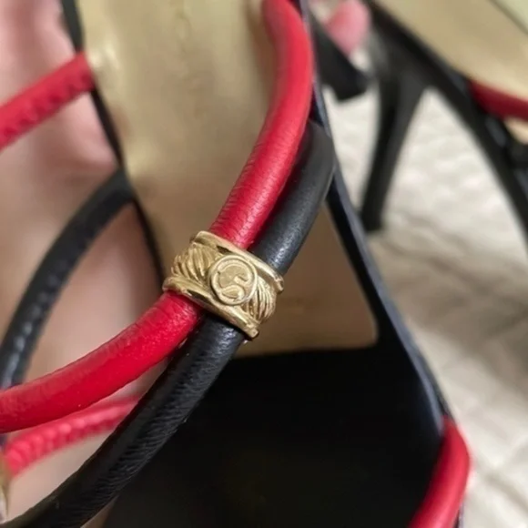 St. John leather mules strappy calypso navy red gold monogram - Picture 10 of 16